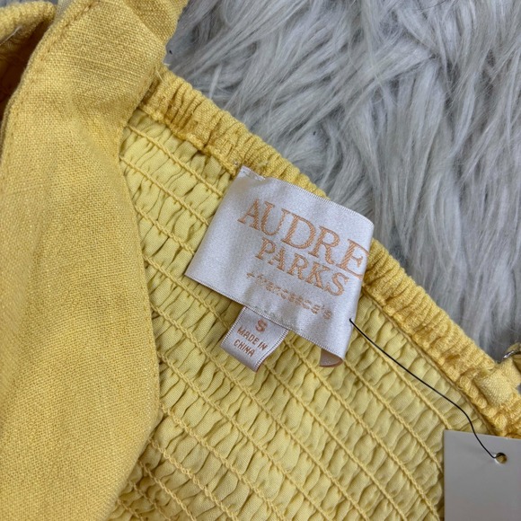 NWT Audrey Parks Women's S Yellow Twist Front Wide Leg Jumpsuit Linen Resort - Picture 4 of 8
